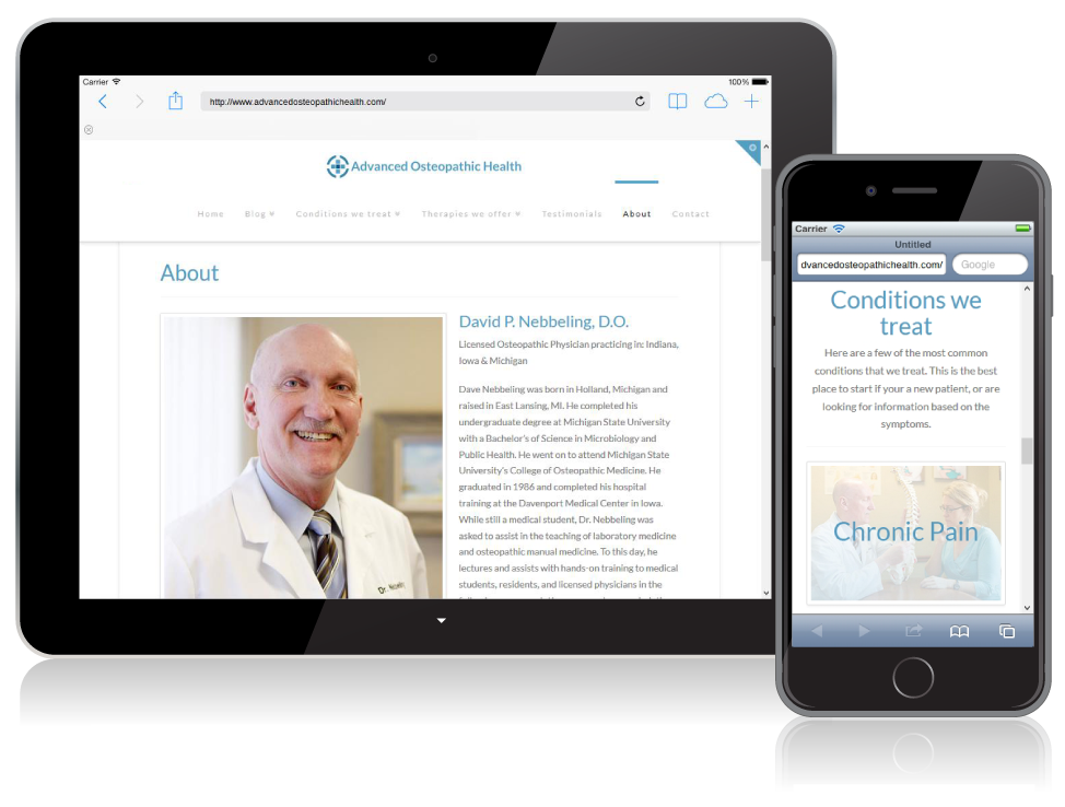 Advanced Osteopathic Health website on mobile devices