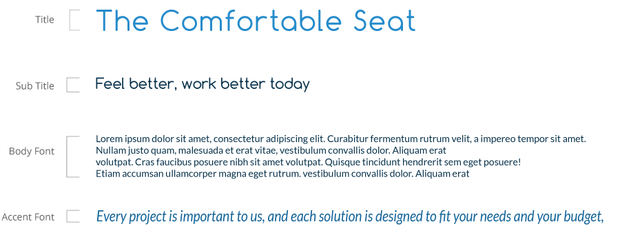 The Comfortable Seat typography