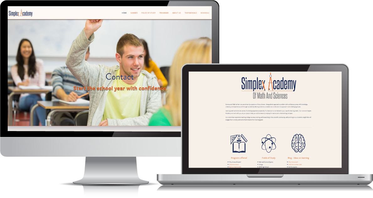 Simplex Academy website on large devices