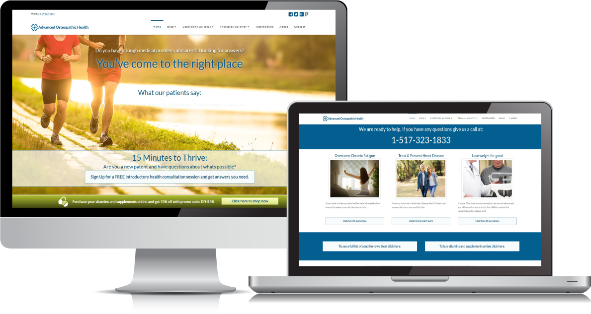 Advanced Osteopathic Health website on large devices