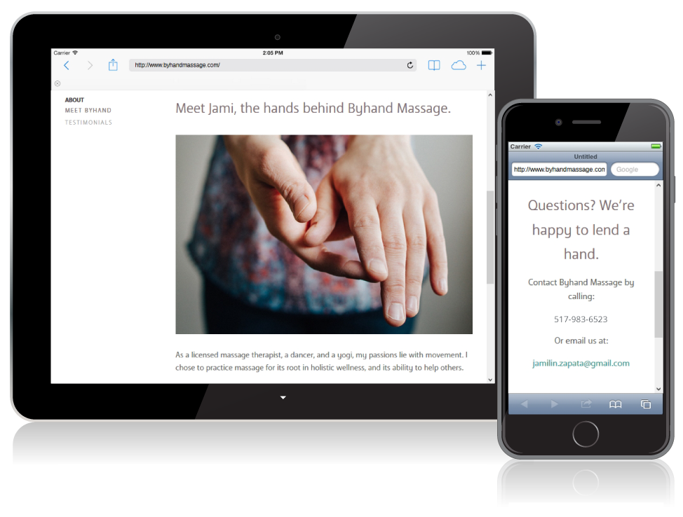 byhand massage website on mobile devices