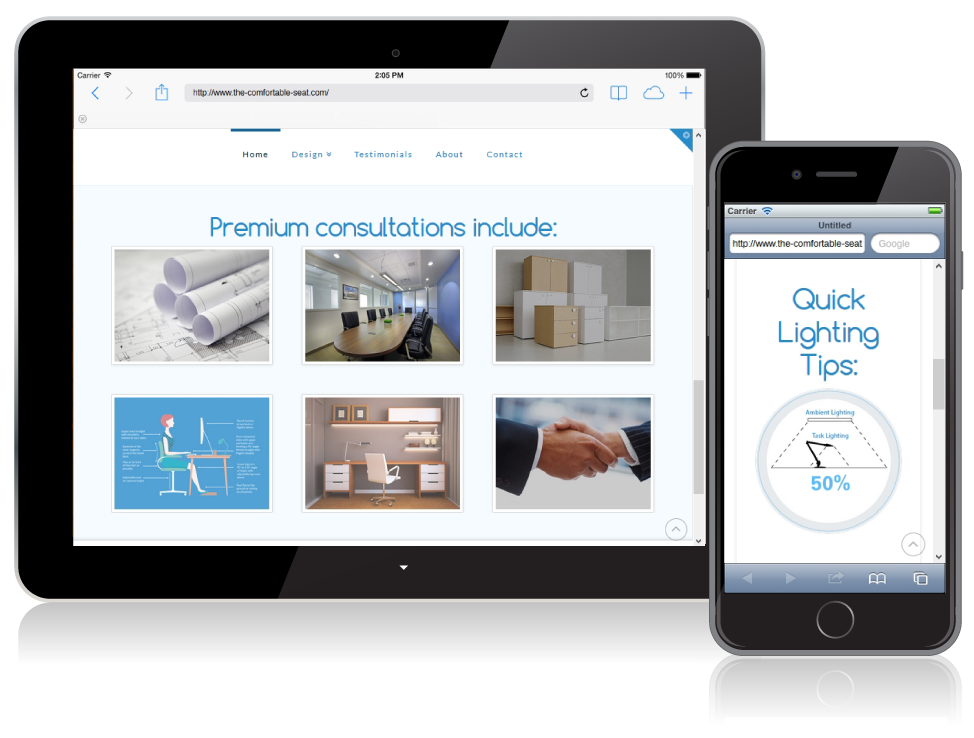 The Comfortable Seat website on mobile devices