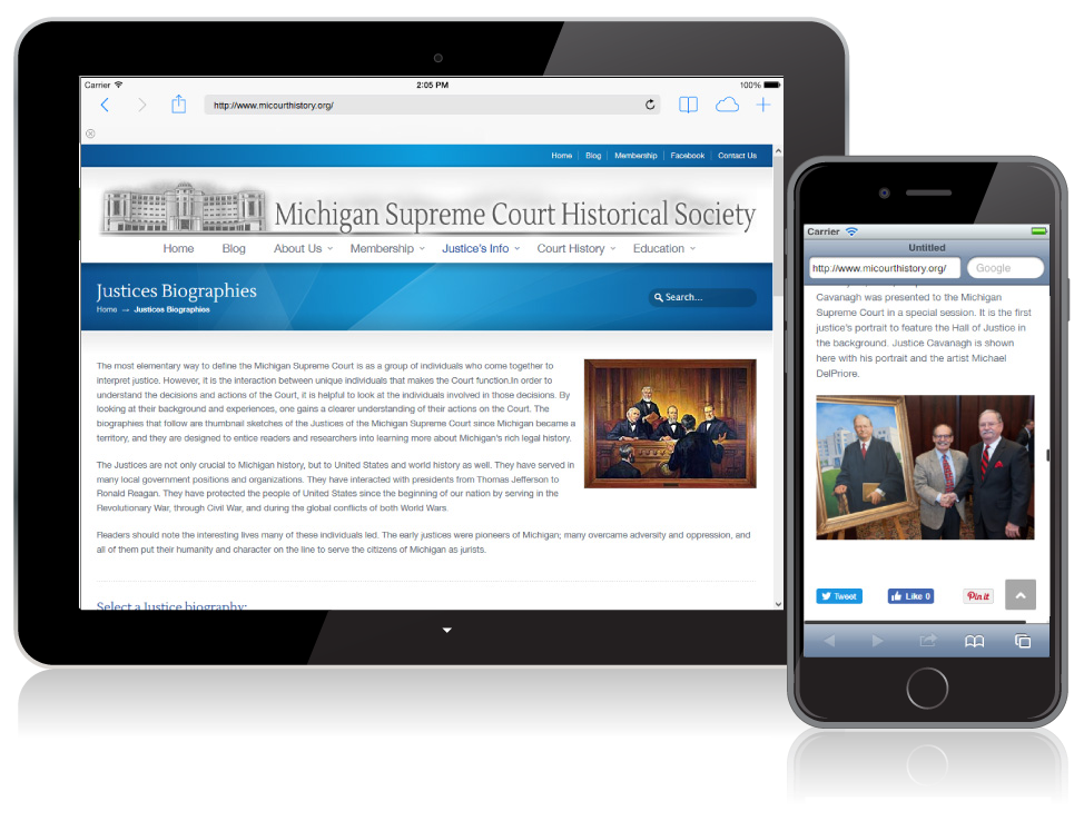 Michigan Supreme Court Historical Society website on mobile devices