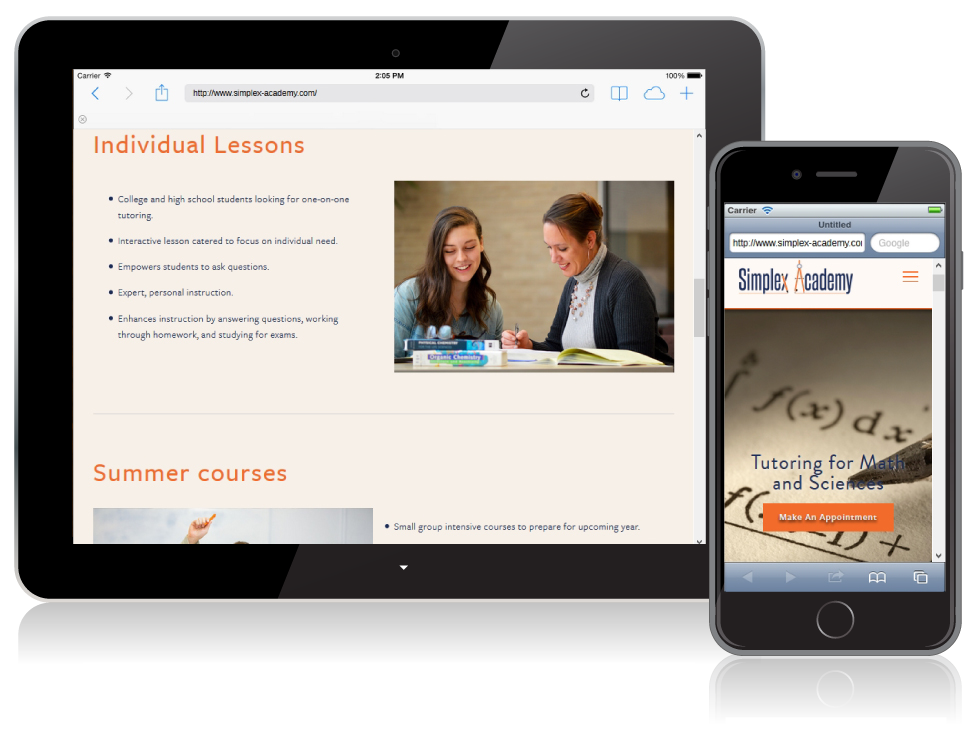 Simplex Academy website on mobile devices